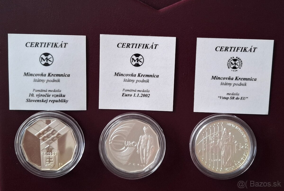 Pamätné euromedaile v proof prevedení s certifikátom