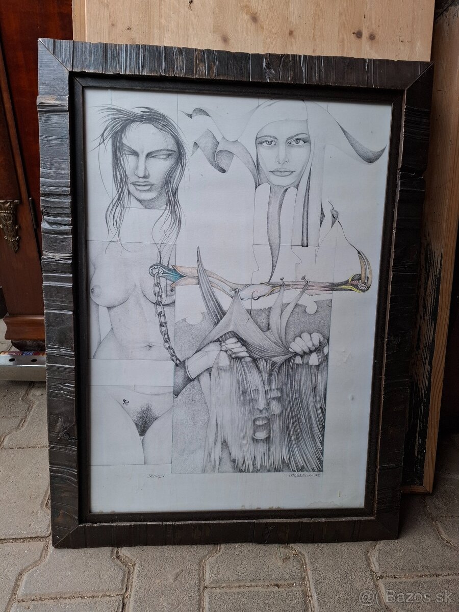 Predám signovaný obraz Salome kovový rám 12,5kg 80 x 60cm