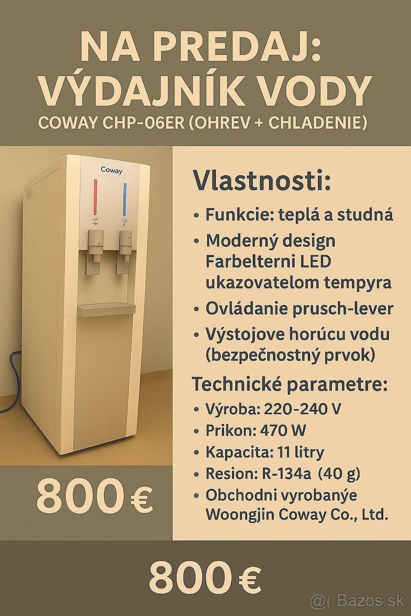 Na predaj výdajník vody Coway CHP-06ER (ohrev + chladenie)