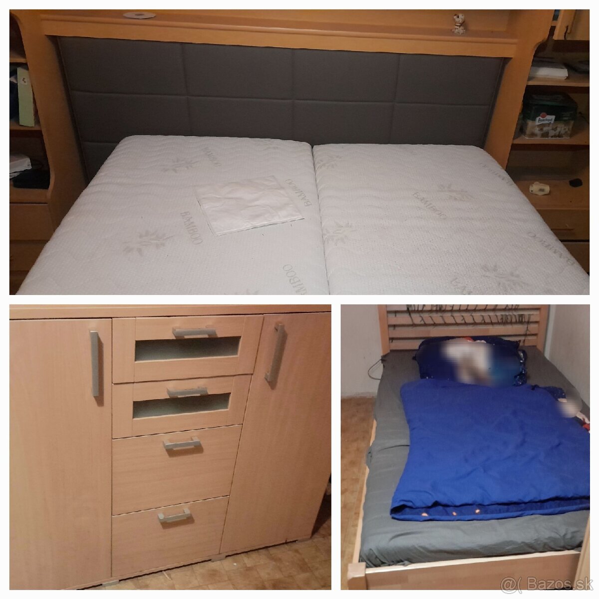 Manželská postel 160, postel 130, komoda