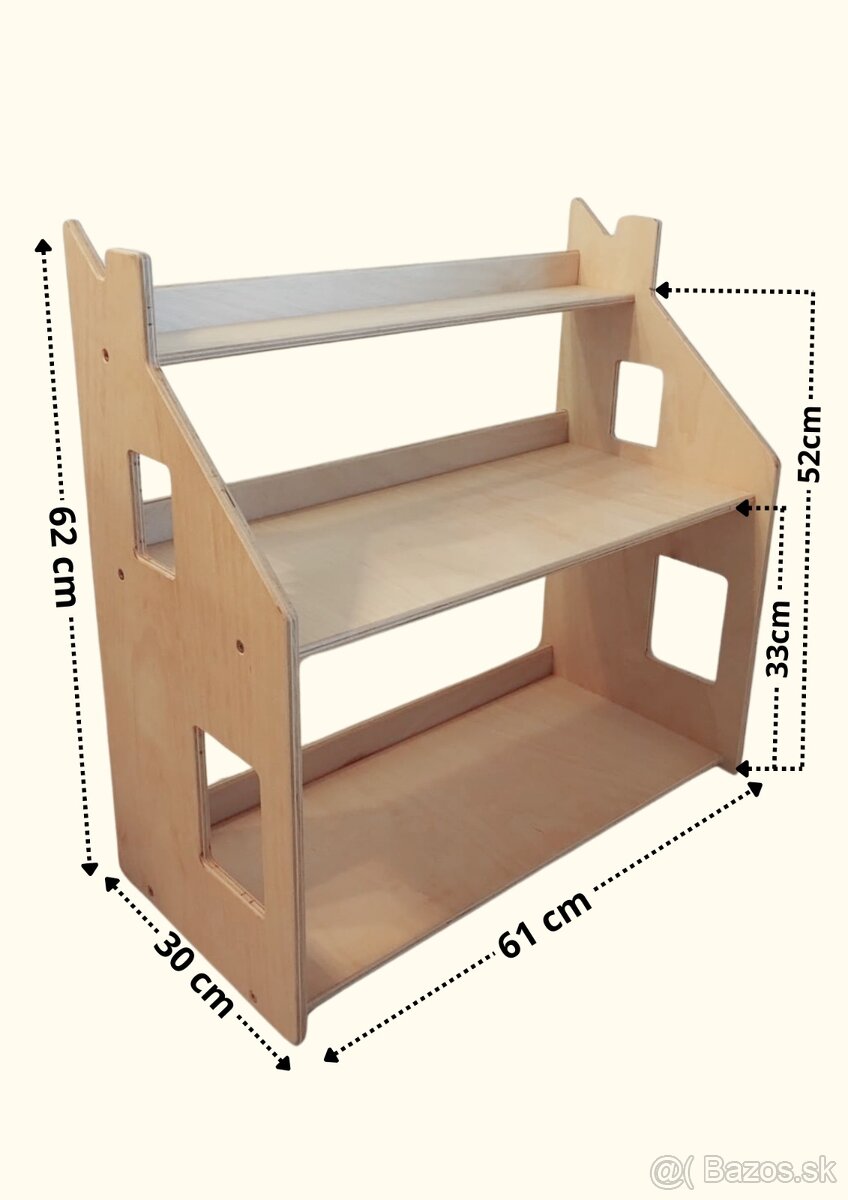 Montessori detská knižnica regál Domček