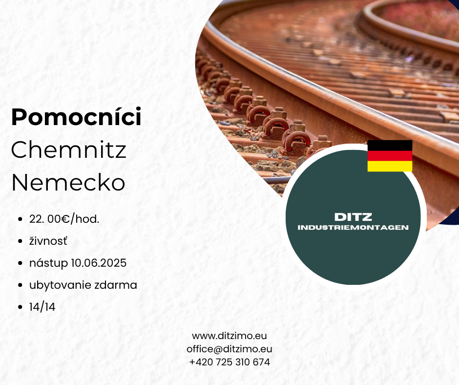 Pomocní pracovníci – 22 €/hod + ubytovanie ZDARMA – Chemnitz