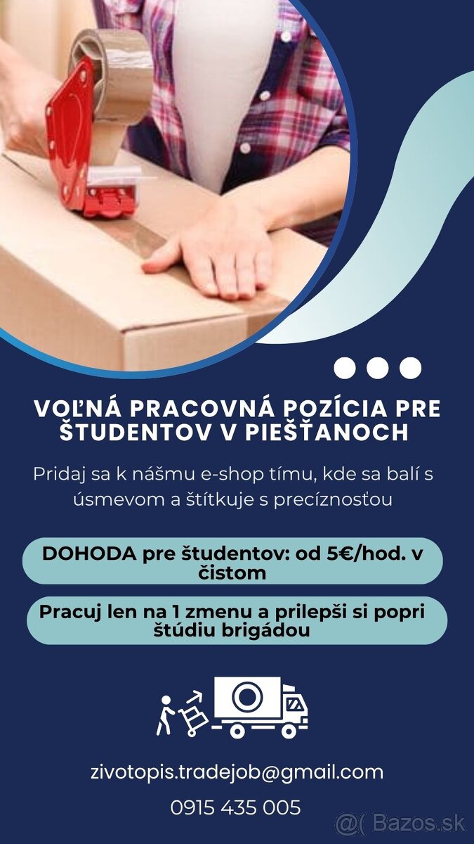 Práca pre študentov v E-shop tíme (Piešťany)