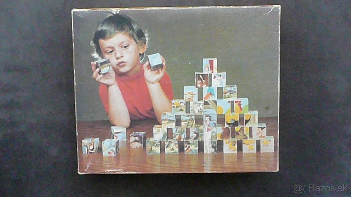 Drevené kocky s obrázkami- retro