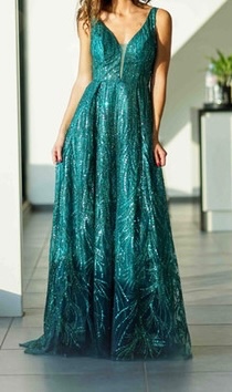 Zelené trblietavé šaty 38/M
