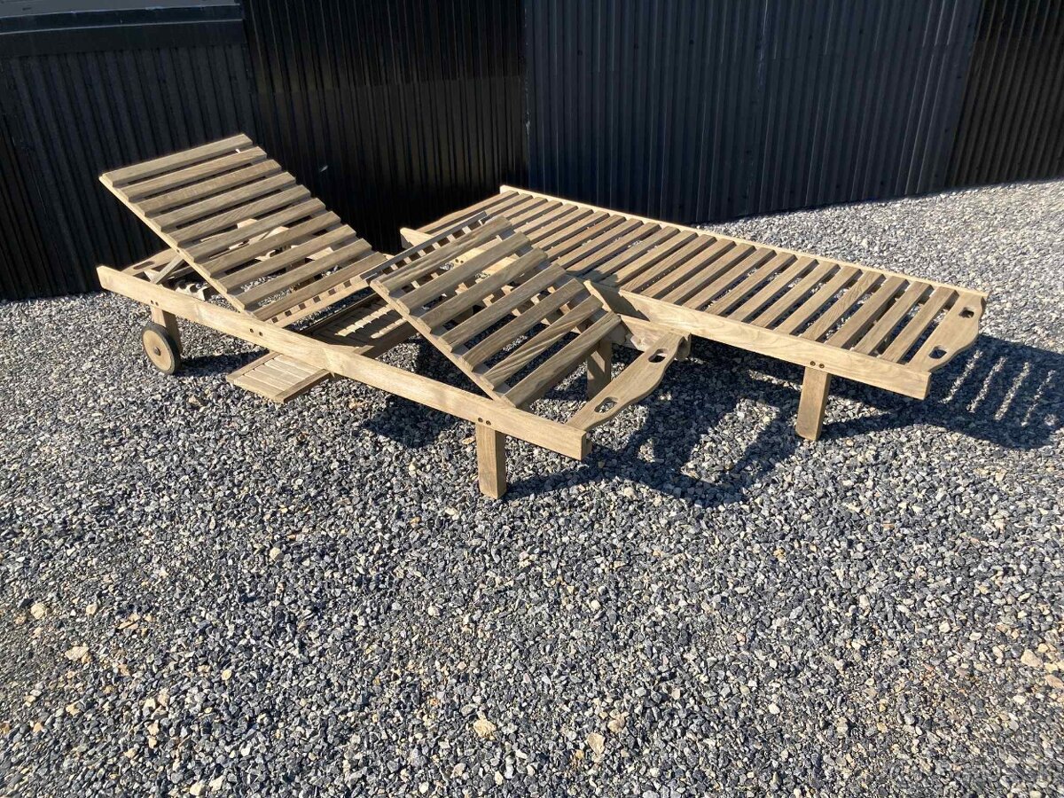 TEAK - Polohovatelne lehatko 210x65cm s odkladacim stolikom