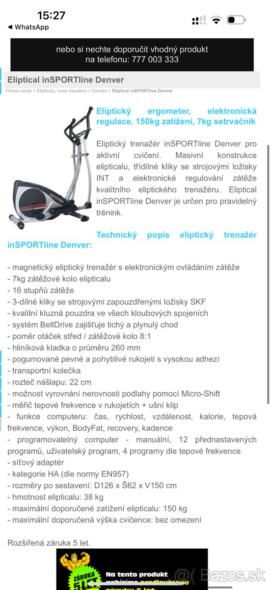 Eliptický trenažér inSPORTline Denver