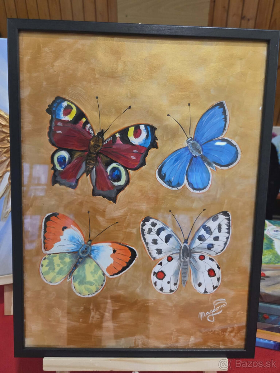 Akryl na akvarelovom papieri, ramik 30x40cm, motív : Motýle