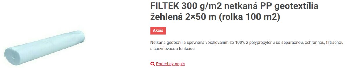 FILTEK 300 g/m2 netkaná PP geotextília cca. 40m2