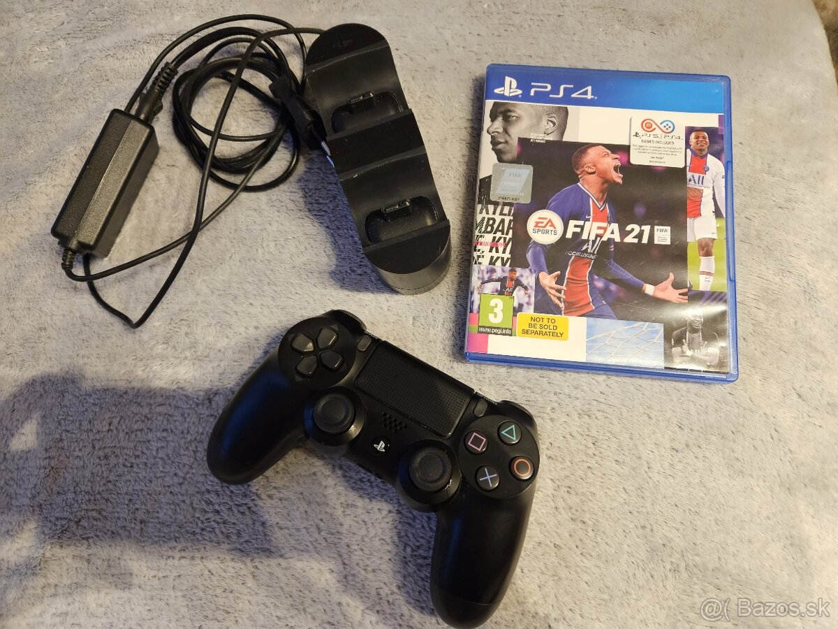 Joystick PS4, nabíjacia stanica + FIFA 21