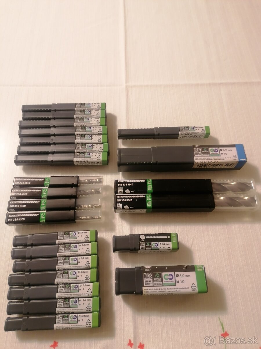 Origo zabalené vrtáky wurth do kovu Hsco DIN 338 rôzne rozme