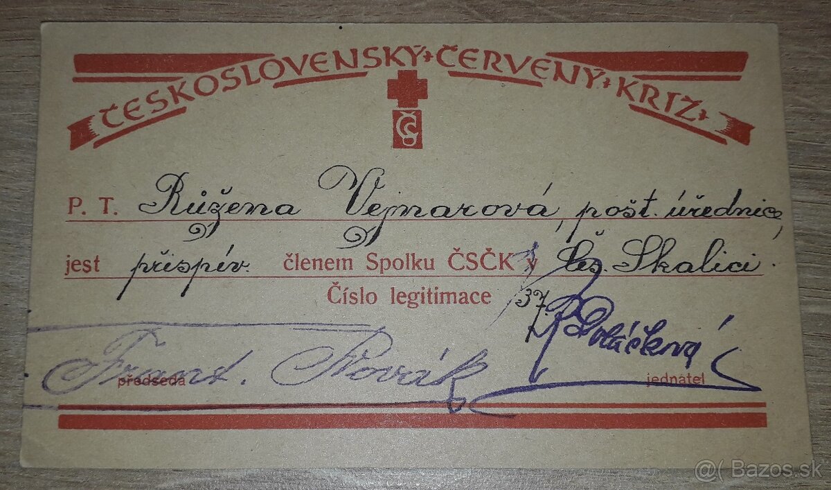 Legitimácia člena spolku ČSČK z roku 1924