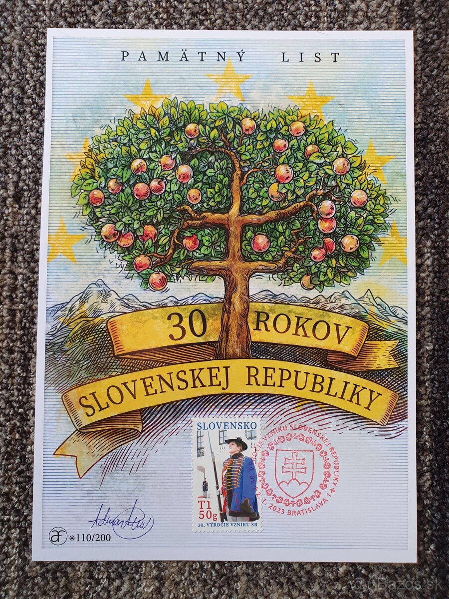 Pamatny list - 30 . vyrocie vzniku Slovenskej republiky