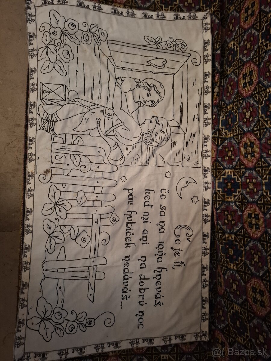 Originálne vyšívané ľudové textílie - vintage s nápismi