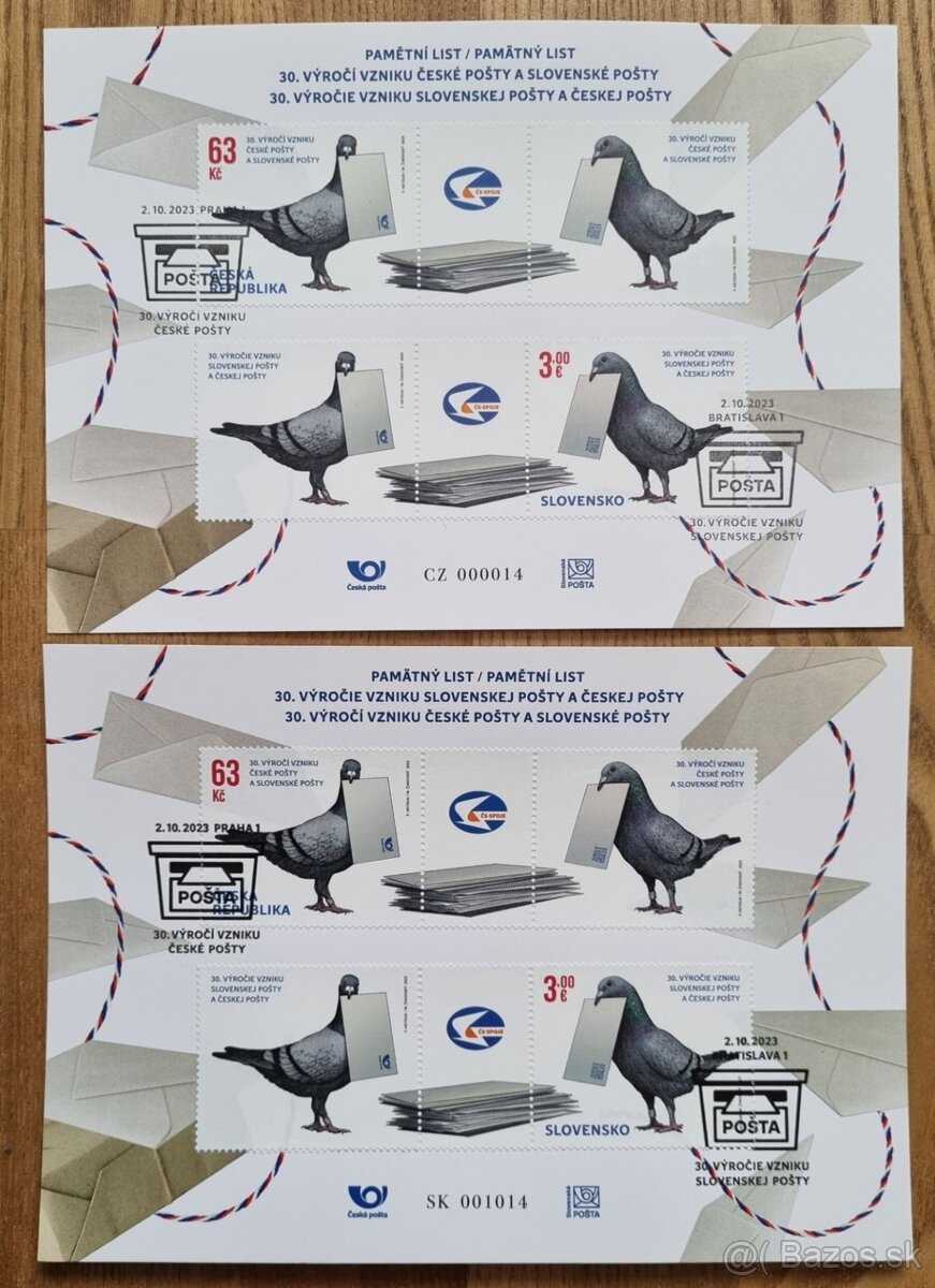2023 spolocne vydanie posty SR - CR pamatne listy
