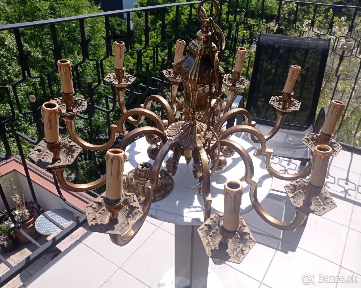 Masívny starožitný bronzový 10 ramenný luster •85 cm