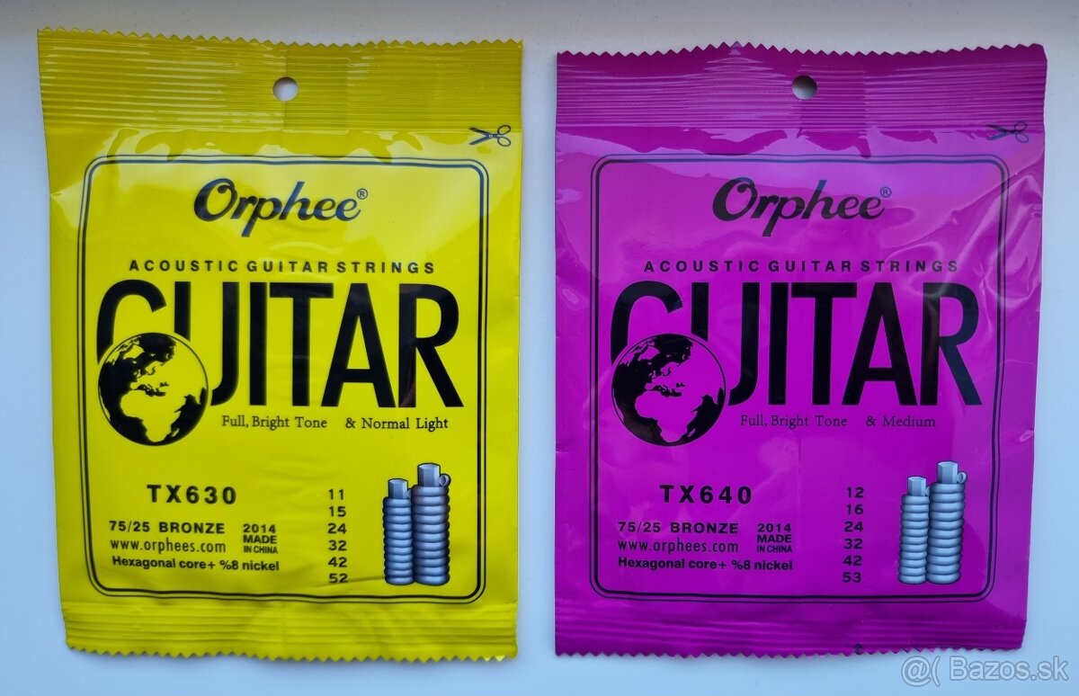 Komplet sada 6 kusov bronzových kovových strún na gitaru