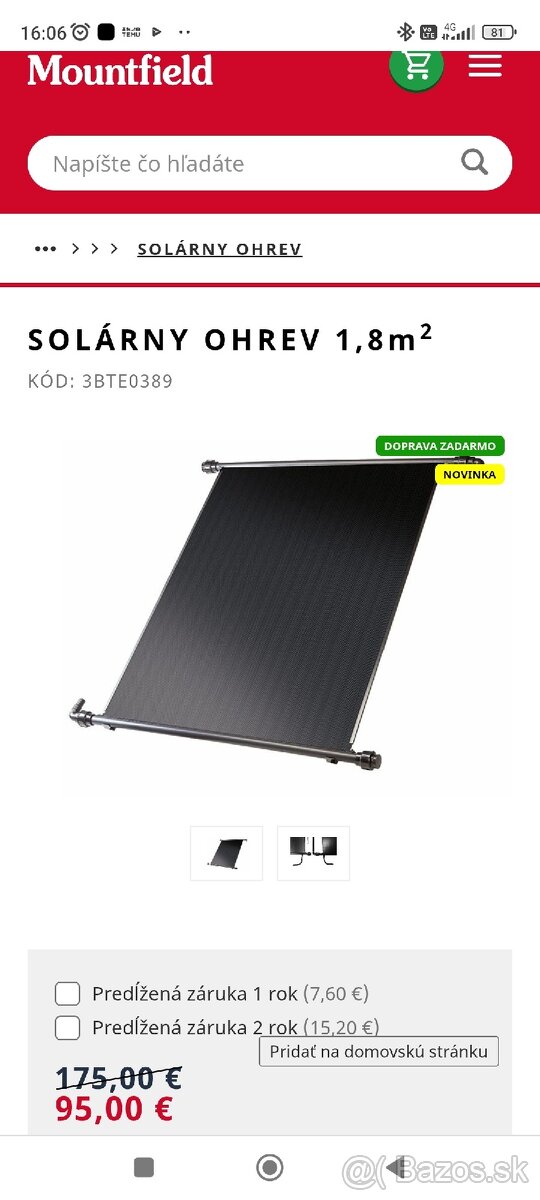 Solárny ohrev bazénovej vody