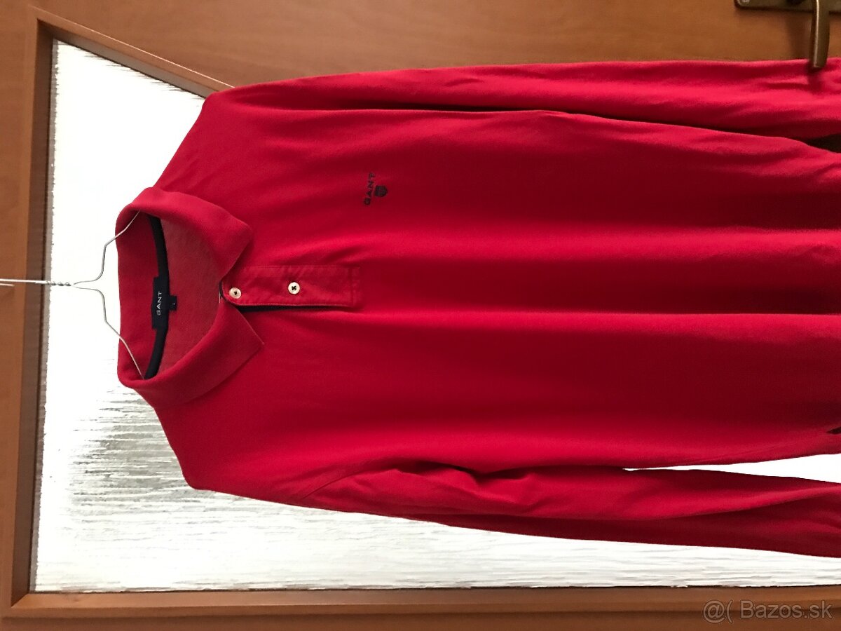 GANT originál Red pánske tricko dlhy rukav L/XL