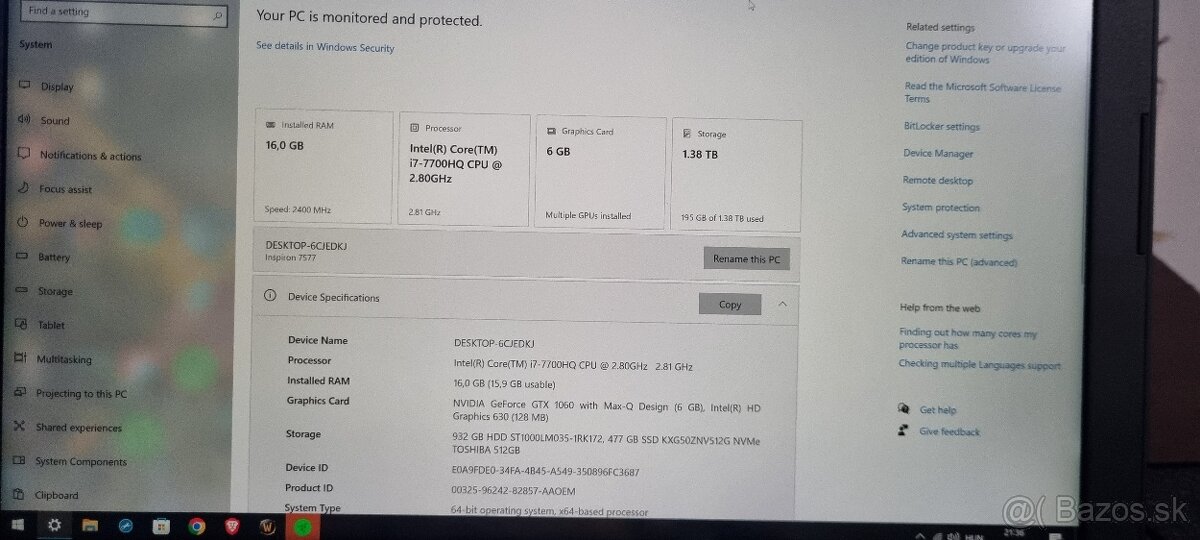 Slušný a zachovalý herný notebook 4k od Dell s GTX 1060 a