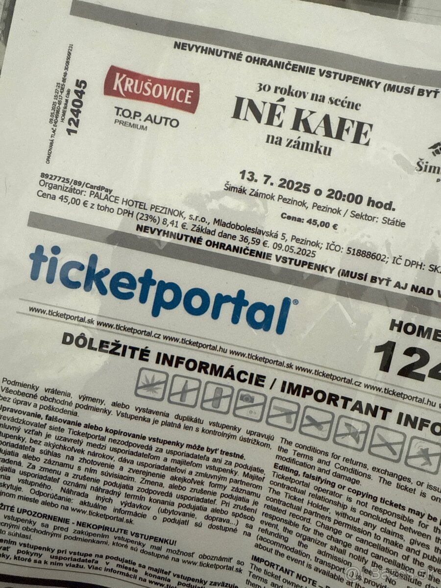 2 ks lístky na INÉ KAFE