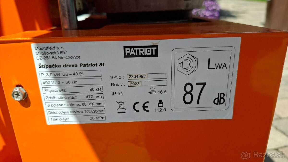 Predám štiepačku dreva Patriot 8t