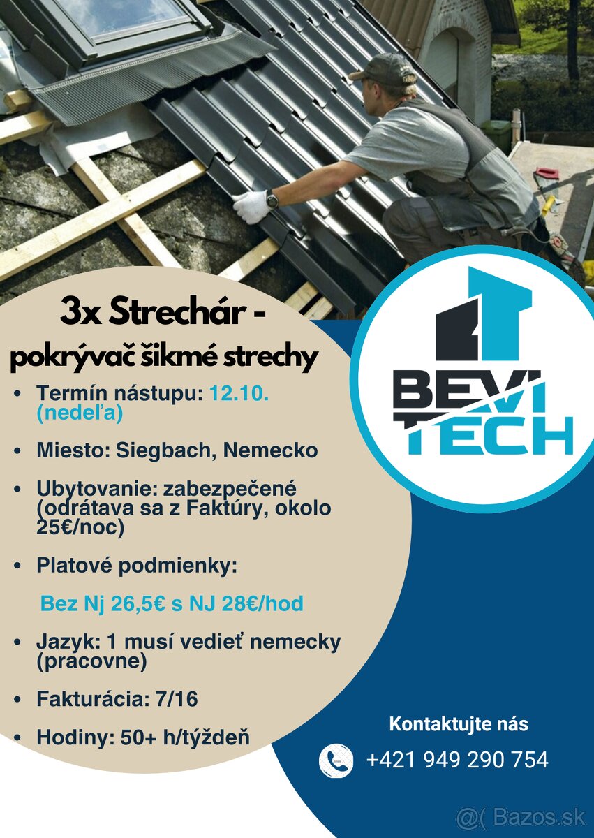 Strechár, pokrývač - šikmé strechy, Nemencko