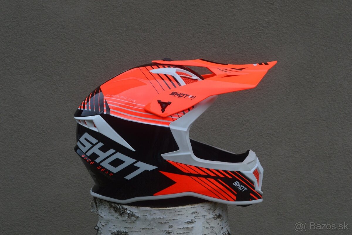 SHOT CARBON Kevlar prilba helma okuliare oranžová fluo