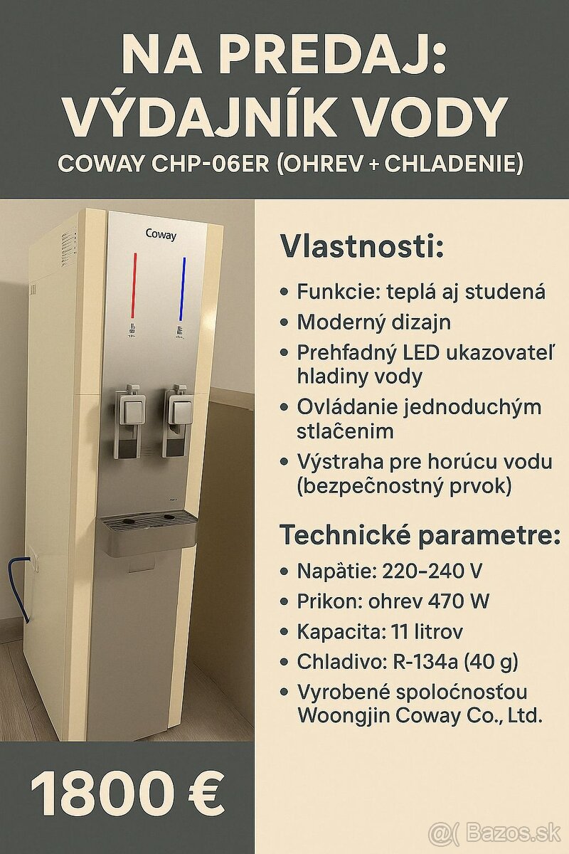 Na predaj výdajník vody Coway CHP-06ER (ohrev + chladenie)