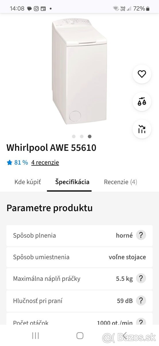 Z hora plnená práčka na predaj