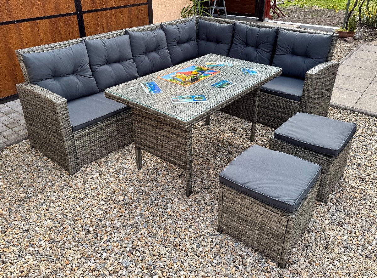 Záhradný polyratanový set (béžová,sivá)