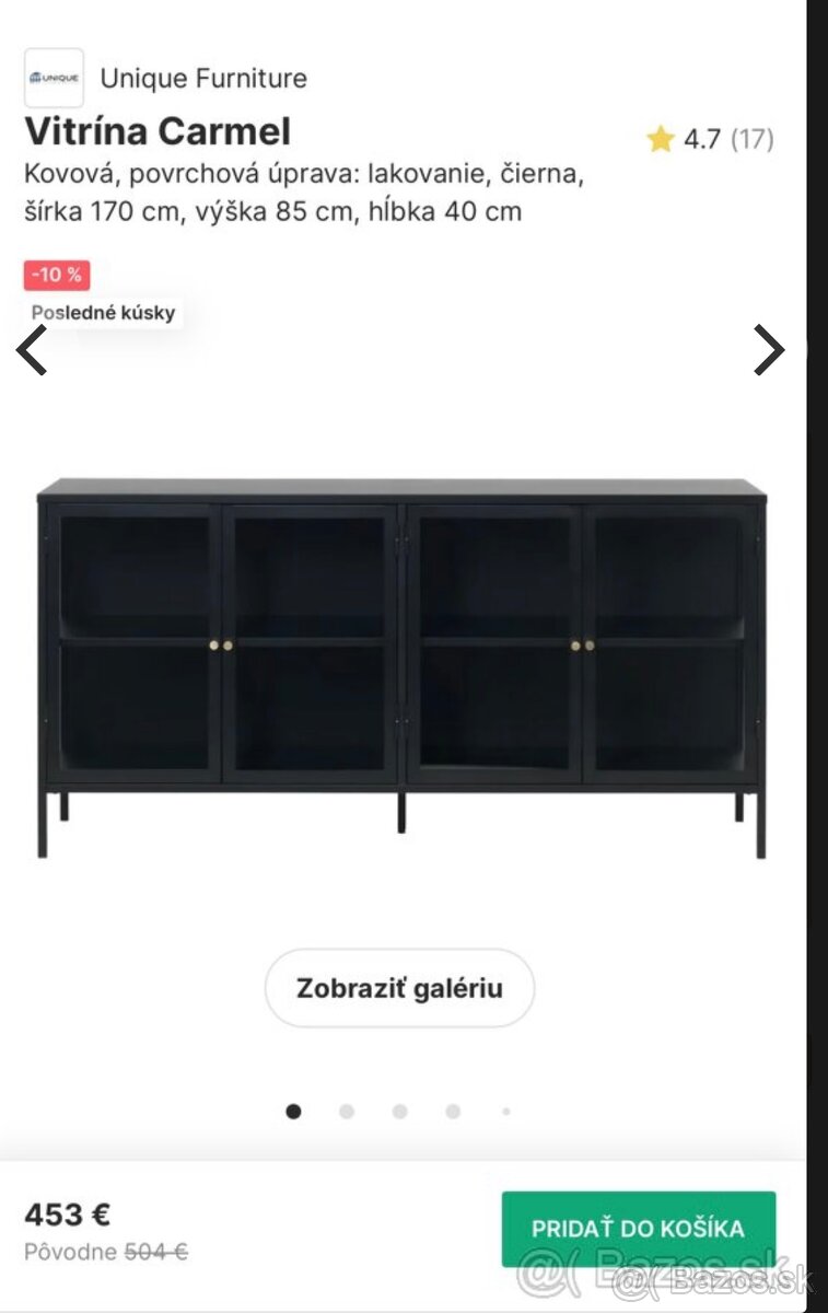 Predam sklenenu vitrinu