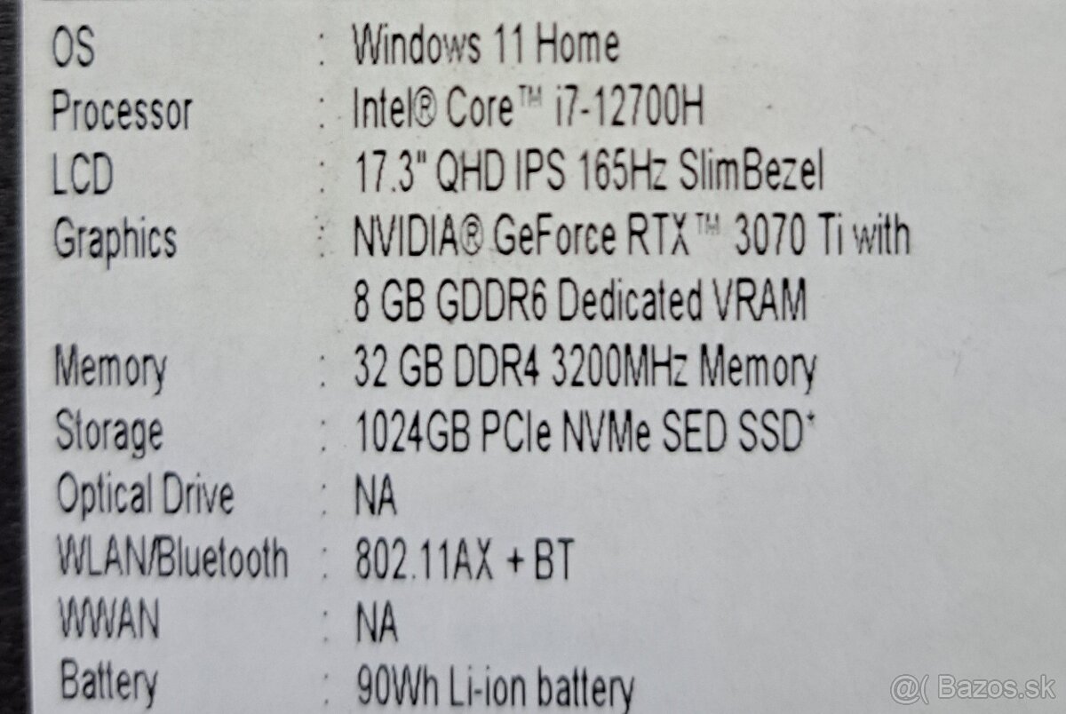 Herny notebook Acer Nitro 5  Intel i7-12700H