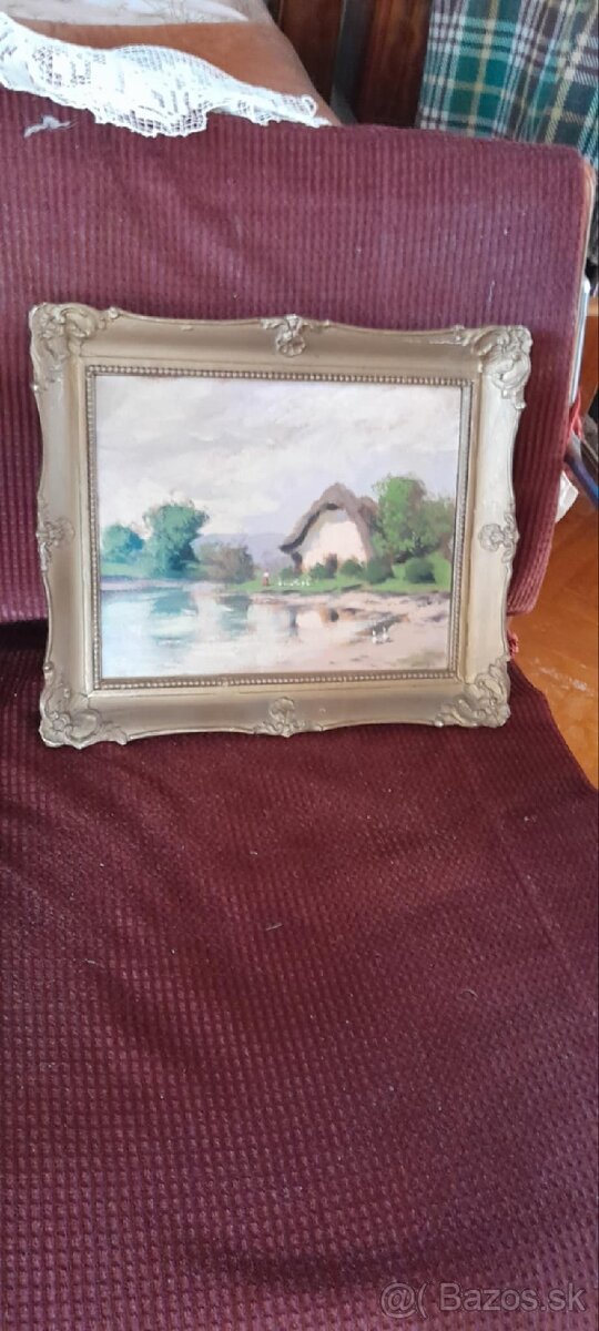 Obraz olejomaľba dedinský motiv