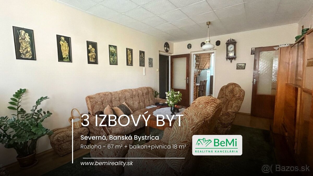 Svetlý 3 izbový byt s loggiou – Banská Bystrica, Severná