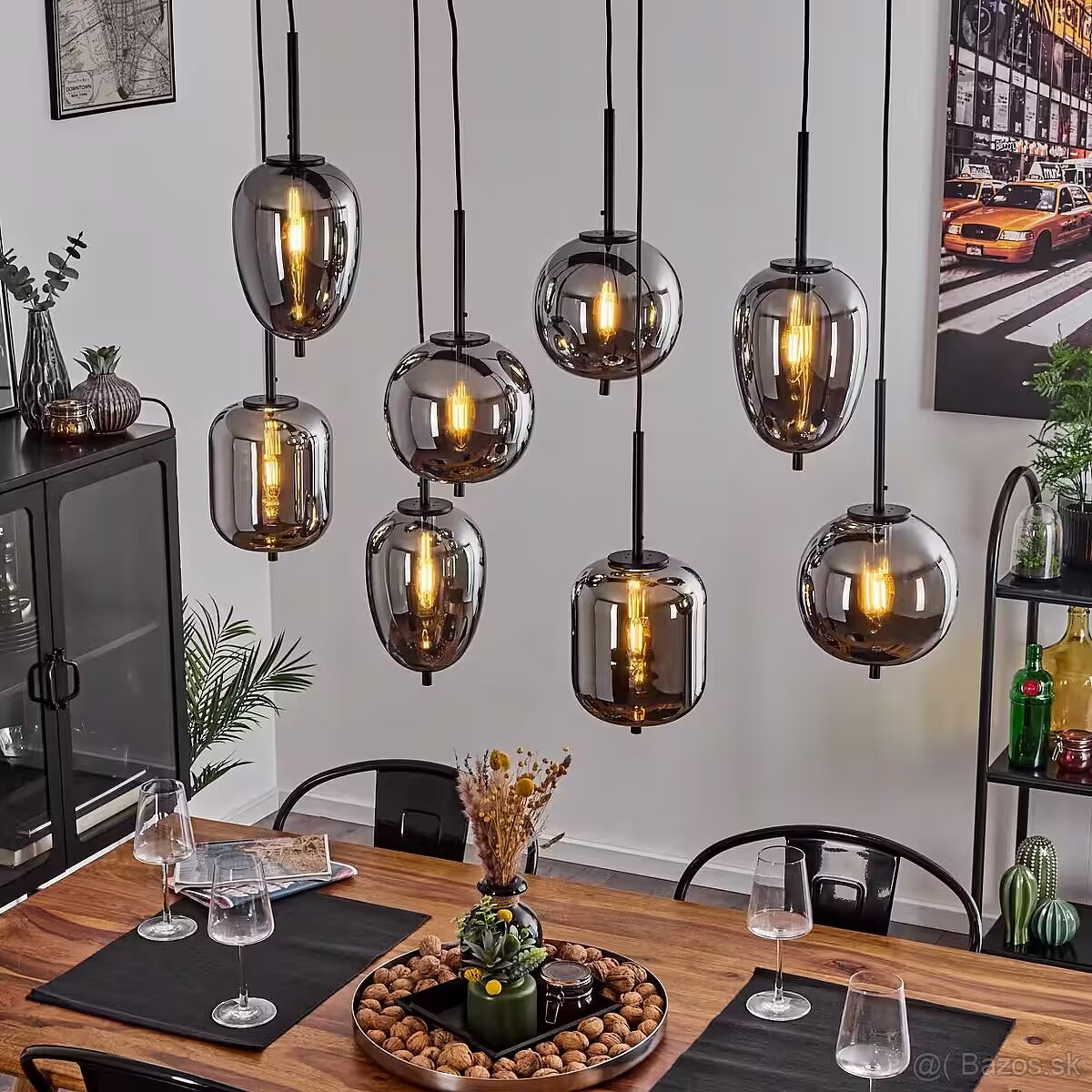 8-plameňová stropná zavesná lampa
