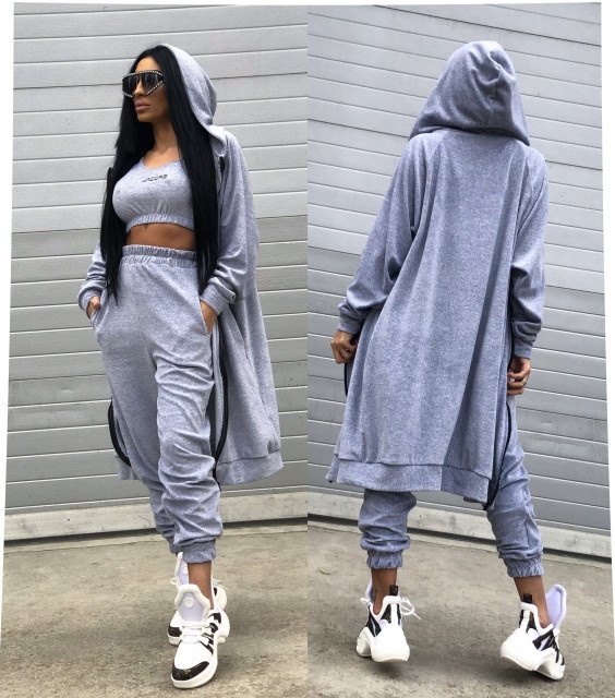 Trojdielna damska siva suprava - top, teplaky, bunda NOVA