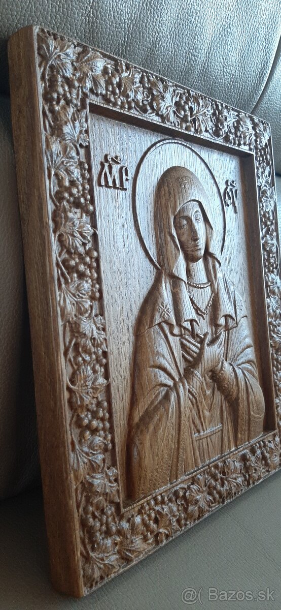 Drevený  obraz Panna Mária 32×42cm,hr4cm