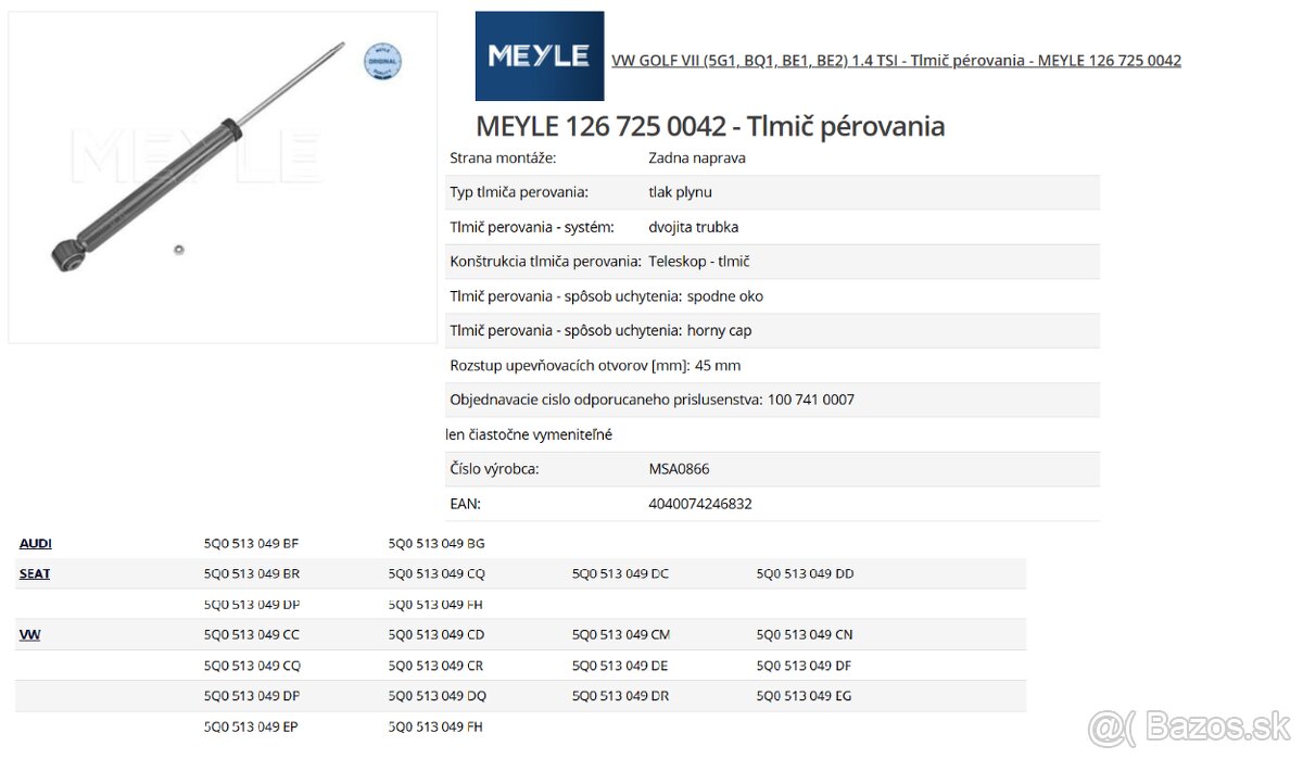 Tlmič pérovania MEYLE 126 725 0042