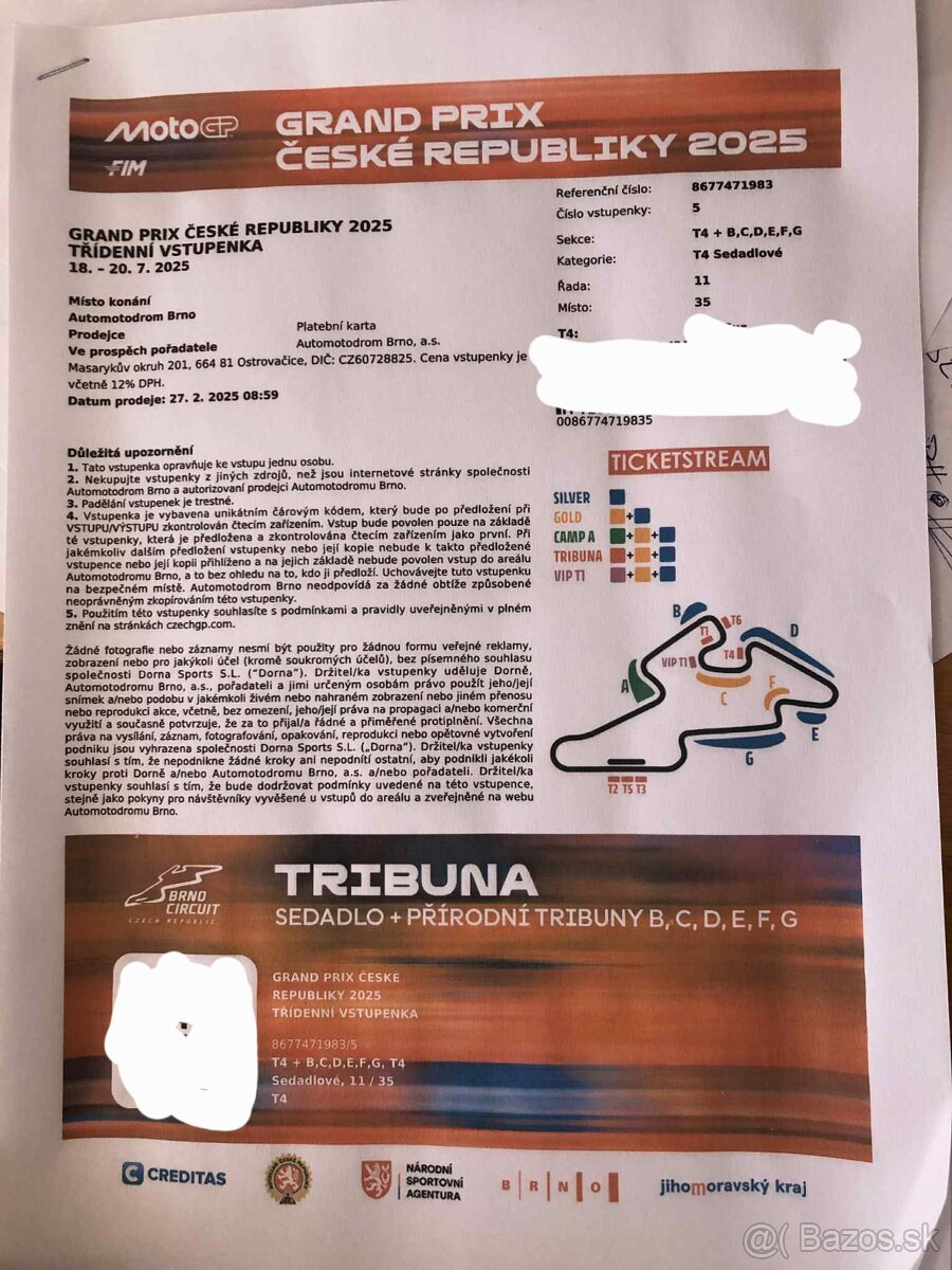 Moto GP Brno 18-20.7. 2025 s miestom na sedenie