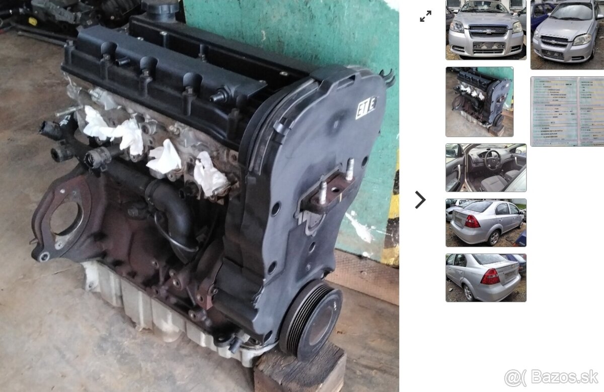 predám MOTOR F14D3 Chevrolet Aveo 1.4 2009 NÁRAZNÍK, KAPOTA,