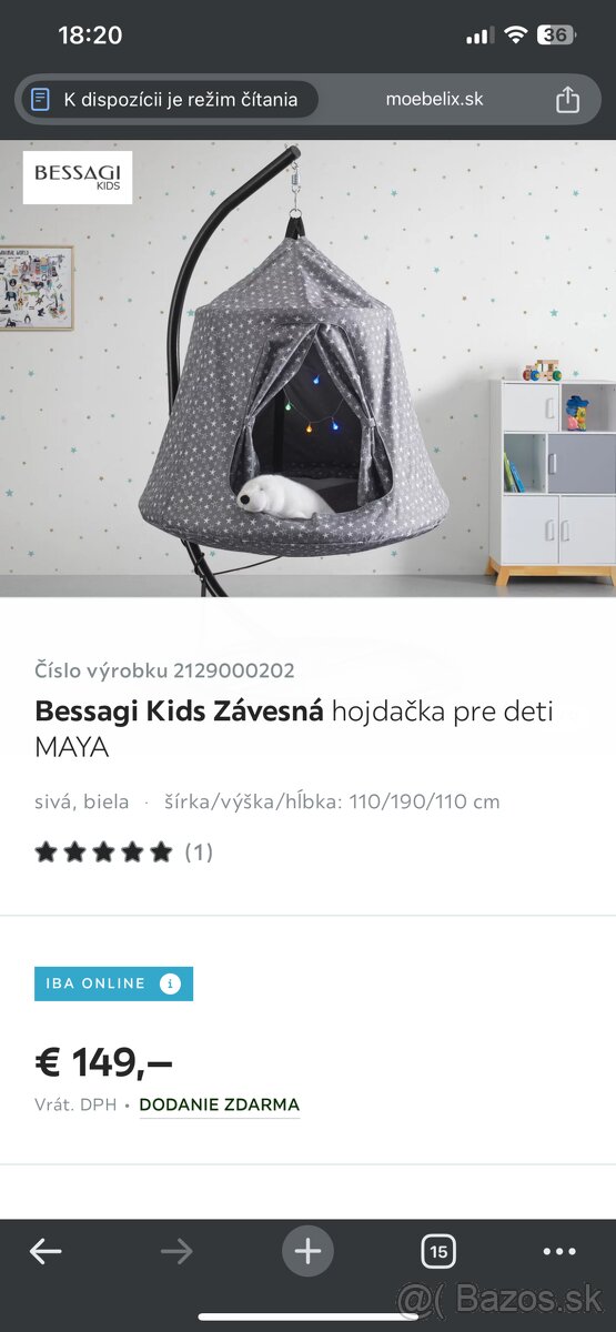 Detské závesné hojdacie kreslo