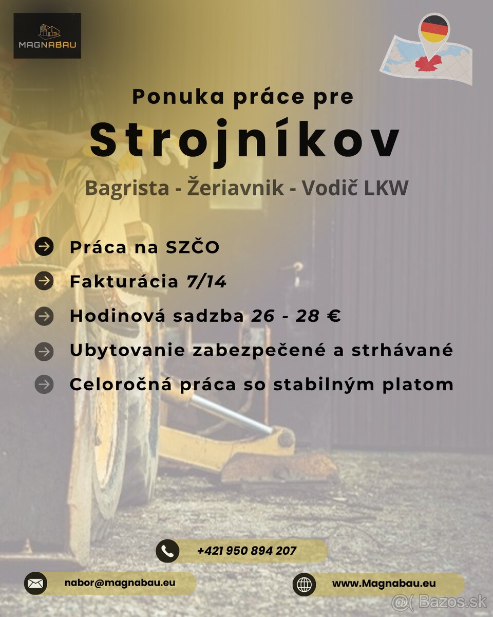 STROJNÍK : Bagrista, Žeriavnik, Vodič LKW - NEMECKO