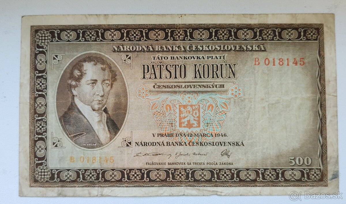 500 Kčs, 1946, B, Československo -