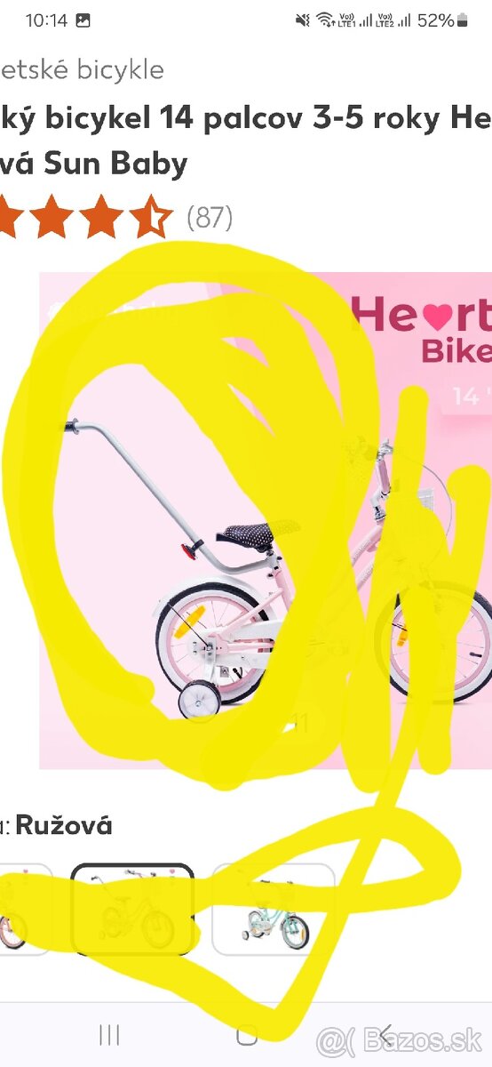 Vodiaca tyč na bicykle+pomocné kolieska