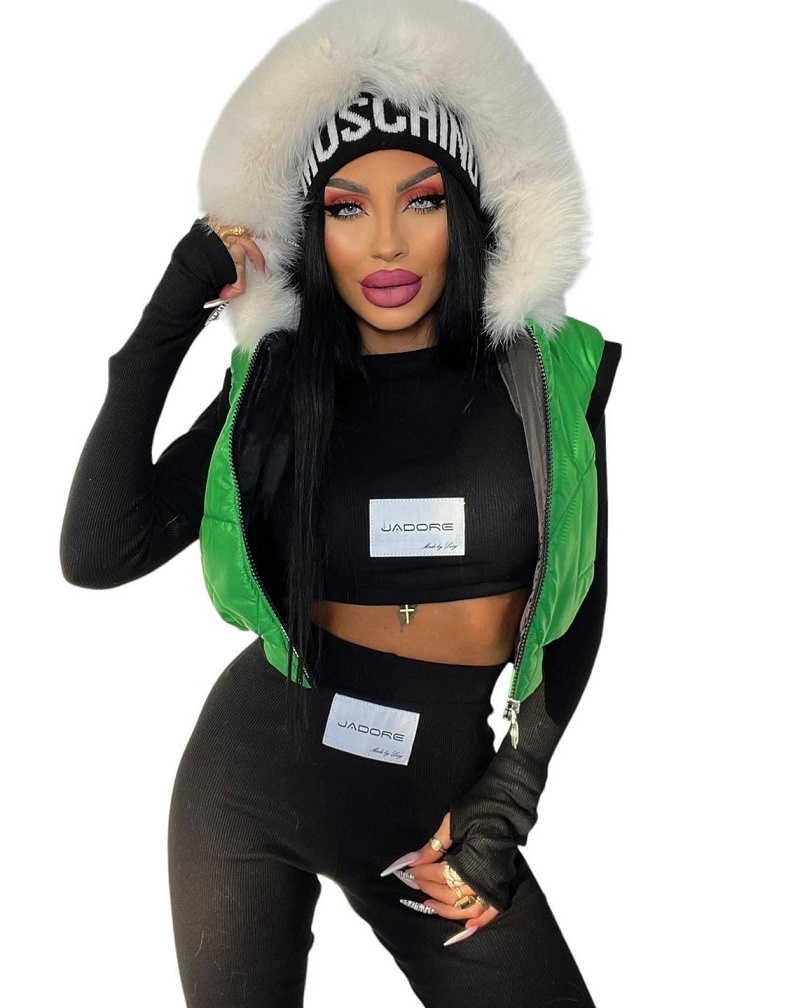 Trojdielna damska cierna rebrovana suprava s vestou NOVA