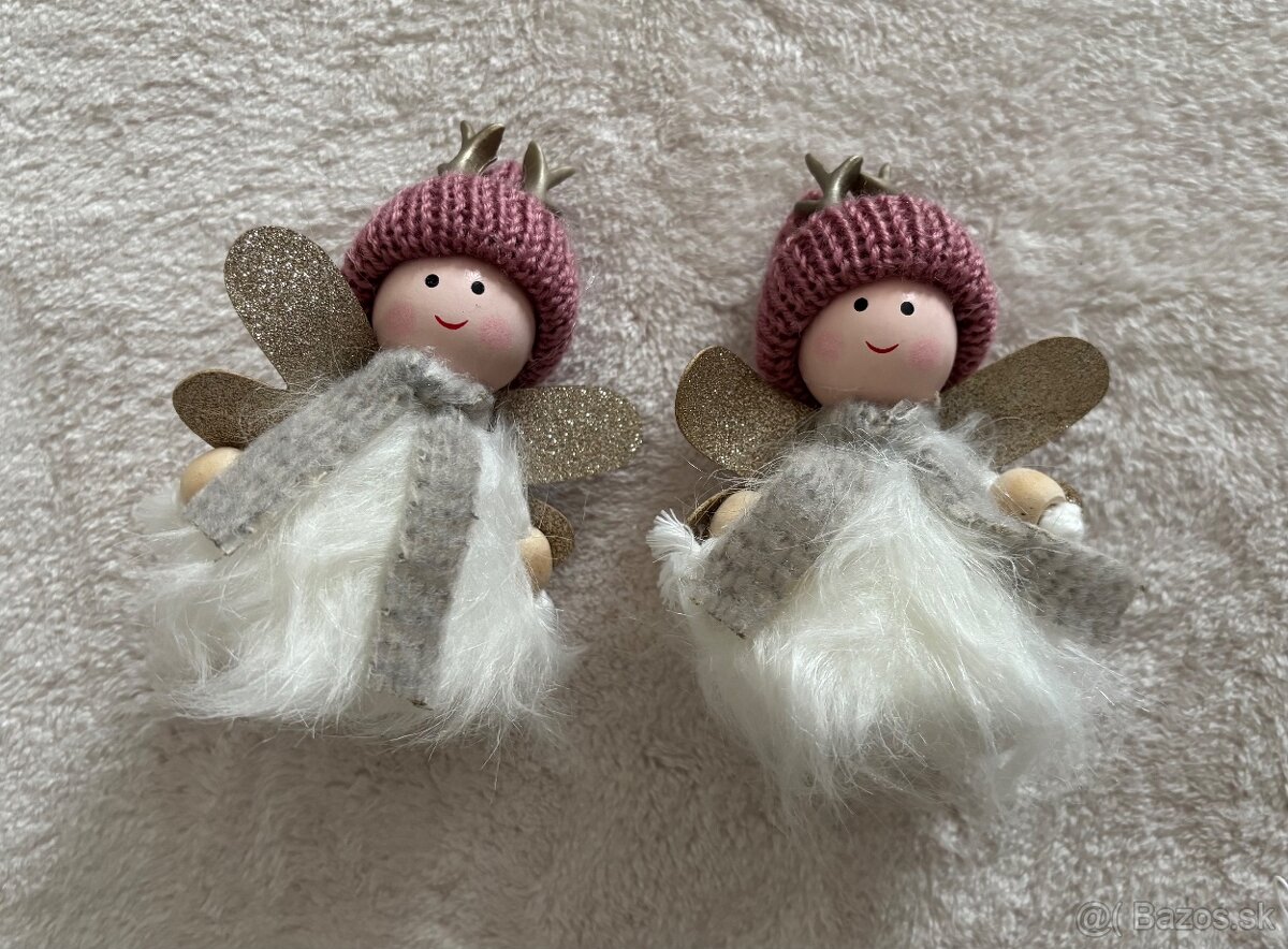 Vianoční anjelici – ružovo-bieli, s trblietavými krídlami (2