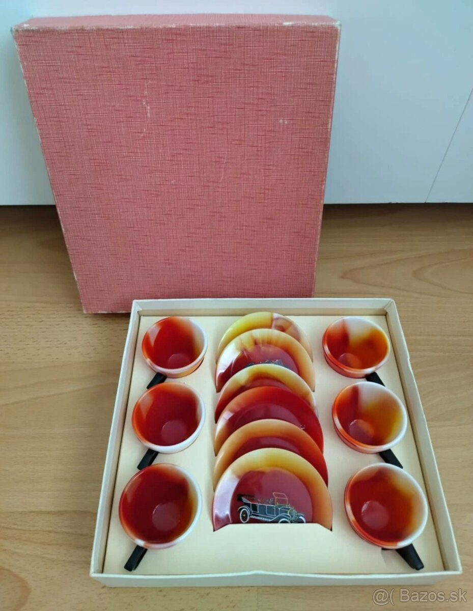 Retro set sklenených mini mocca šálok a podšálok