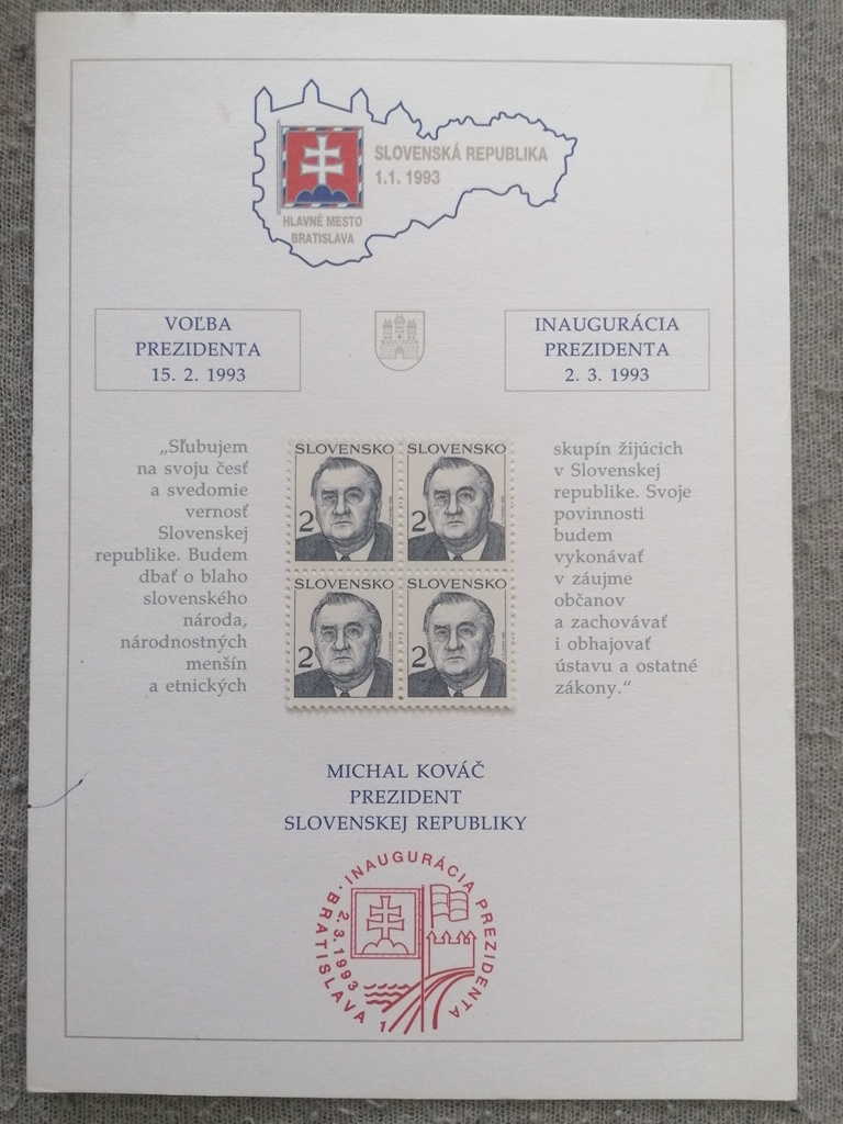 Nálepné listy - Slovensko Prezident Kovac
