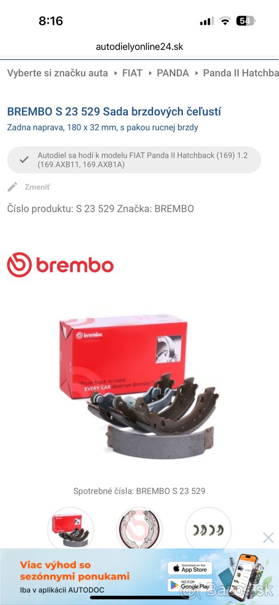 Sada brzdových čeľusťi